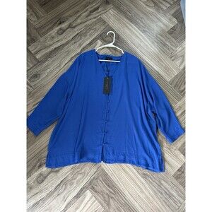 Live Unlimited London Kelly Blue  V Neck Button Relaxed Fit Blouse size XL